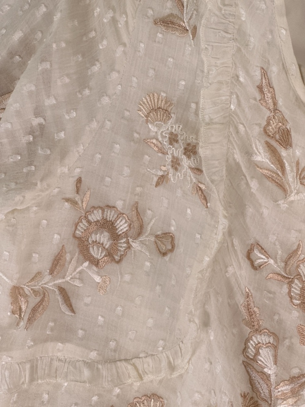 Ranna Gill Anthropologie White Embroidered Swiss Dot Boho Dress L - Picture 9 of 12